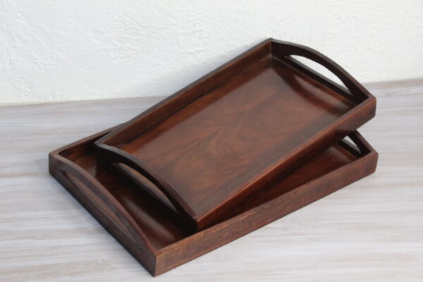 KRIMADH SET OF 2 HANDCRAFTED DESIGNER CANDLE HOLDERS | MANGO WOOD (MANGIFERA INDICA) | BROWN FINISH