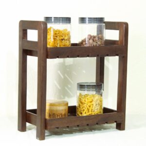 KRIMADH KITCHEN ORGANIZER 2-TIERED FOLDABLE STAND | MANGO WOOD (MANGIFERA INDICA) | WALNUT FINISH