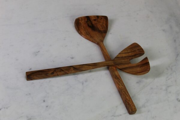 Wooden Kitchen Spoon & Server Set of 2 | Acacia Wood | Natural Finish | 10 inch