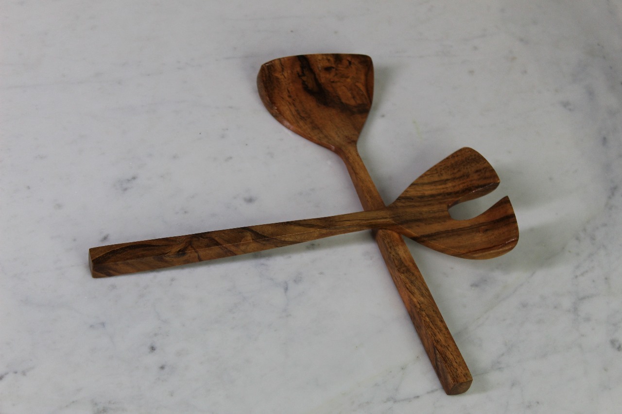 Wooden Kitchen Spoon & Server Set of 2 | Acacia Wood | Natural Finish | 10 inch