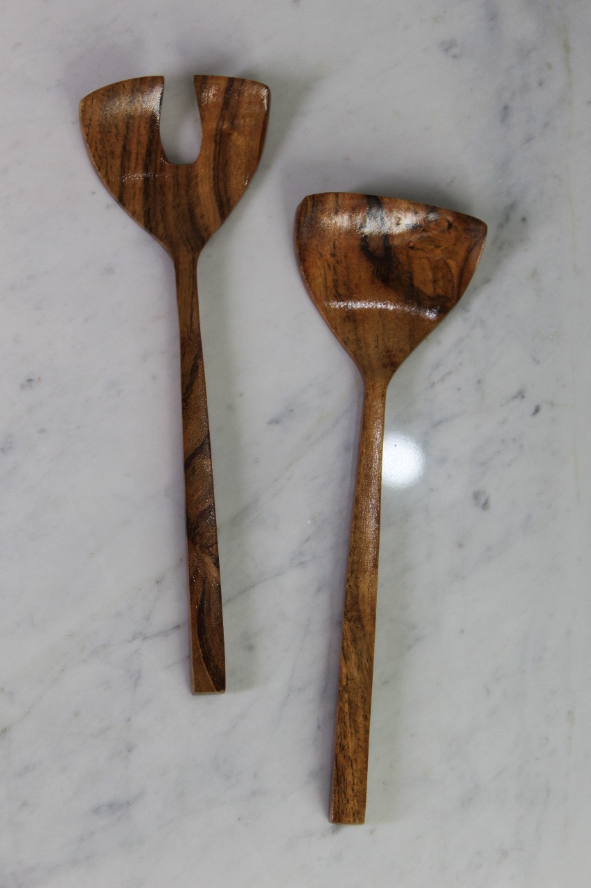 Wooden Kitchen Spoon & Server Set of 2 | Acacia Wood | Natural Finish | 10 inch