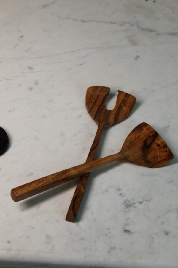 Wooden Kitchen Spoon & Server Set of 2 | Acacia Wood | Natural Finish | 10 inch