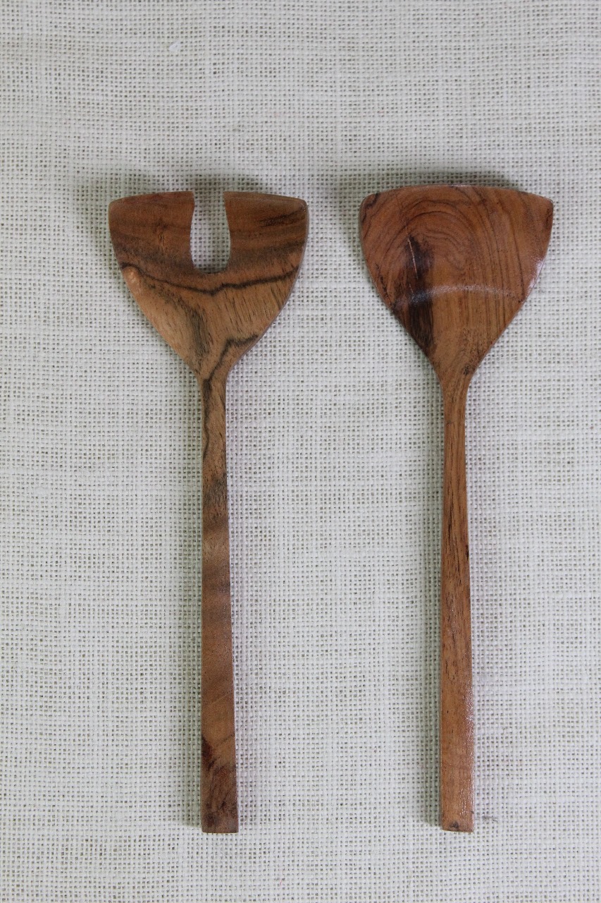 Wooden Kitchen Spoon & Server Set of 2 | Acacia Wood | Natural Finish | 10 inch