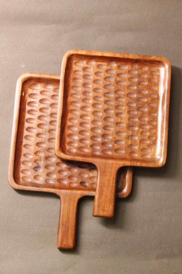 Wooden Square Platter Set of 3 | Mango Wood (Mangifera Indica) | Natural Brown Finish