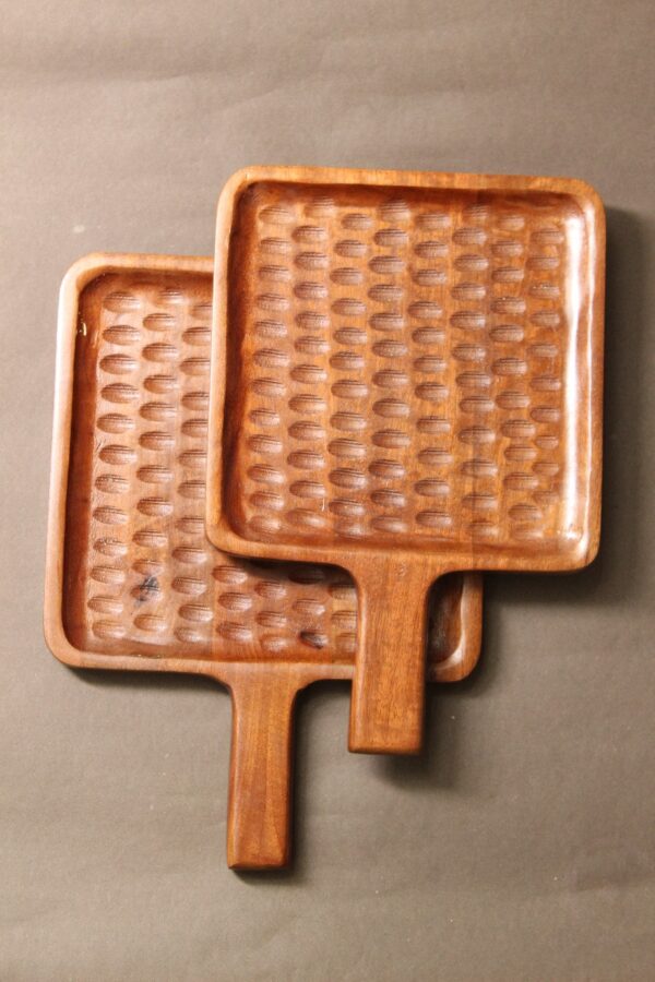 Wooden Square Platter Set of 3 | Mango Wood (Mangifera Indica) | Natural Brown Finish