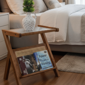 [MIS-020]  Antique Rattan Side Table Top Glass | Krimadh Home Décor