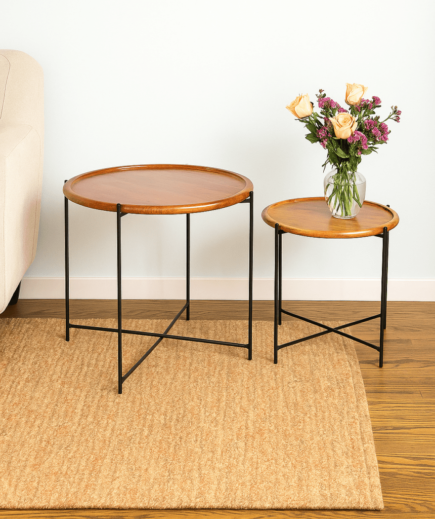 [ MIS-014 ] | Krimadh Set of 2 Modern Round Side Tables, Black ...