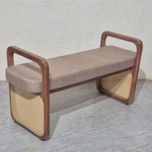 [ MIT-036 ] | Solid Wood Rattan Bench with Cushion | Krimadh Home Décor